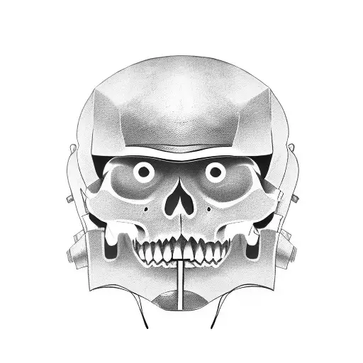 samurai helmet and armor but face is replaced with skull tattoo design idea