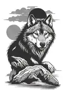 Wolf snarling moon behind its head but nothing else  tattoo design idea