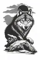 Wolf snarling moon behind its head but nothing else  tattoo design idea