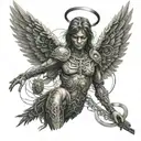 Angel Warrior Protector, binary code flowing, electronic circuit tattoo design idea