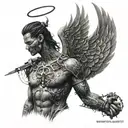 Angel Warrior Protector, binary code flowing, electronic circuit tattoo design idea