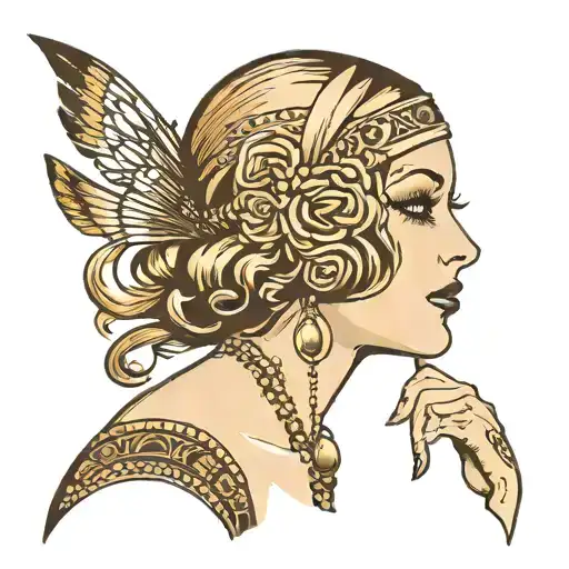 roaring 20s flapper girl side profile tattoo design idea