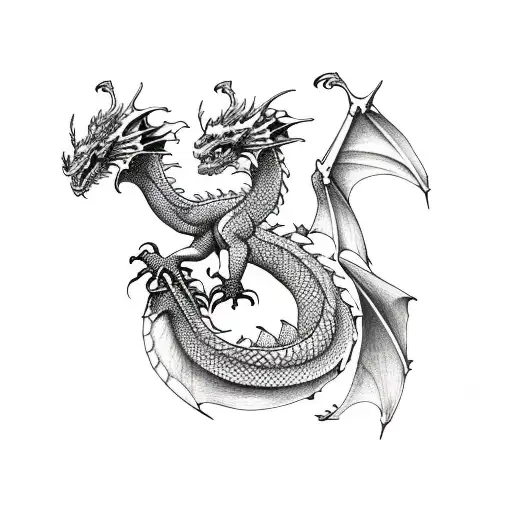 dragon wrap around roses tattoo design idea