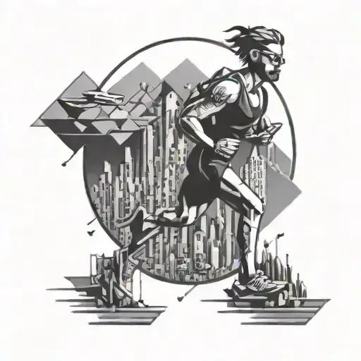 A geometric design incorporating elements of running and travel tattoo design idea