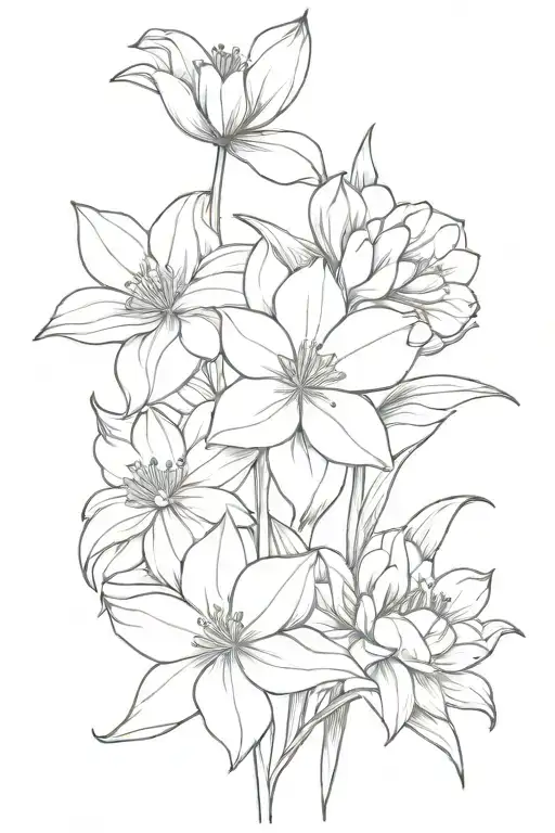 cosmos, narcissus, waterlilly flowe bouquet tattoo design idea