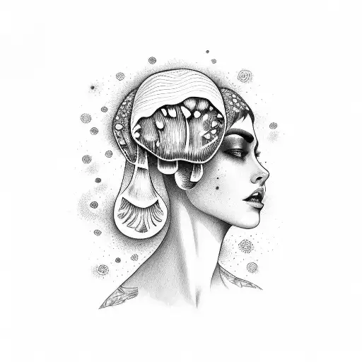 lady with mushroom head tattoo design idea