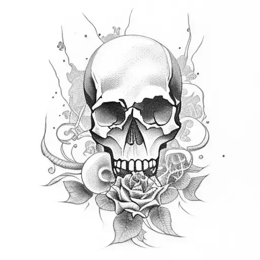 skull and clouds and carnivores plants half sleeve tattoo design idea