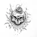 skull and clouds and carnivores plants tattoo design idea