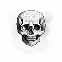 skull and clouds and carnivores plants tattoo design idea