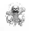 skull and clouds and carnivores plants tattoo design idea