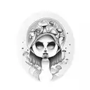 lady with mushroom head tattoo design idea