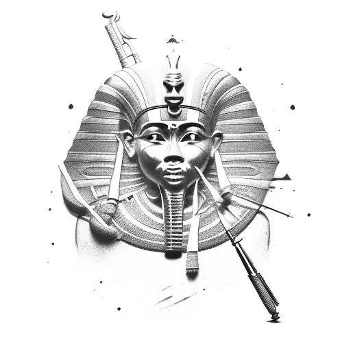 Tutankhamun with a Kalashnikov assault rifle tattoo design idea