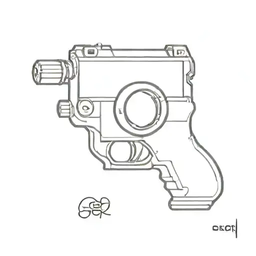 a glock pistol next to a camera lens tattoo design idea