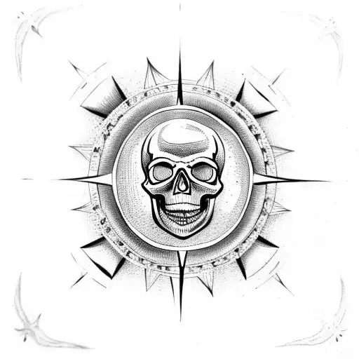 Skull incorporated into a vintage compass design tattoo design idea
