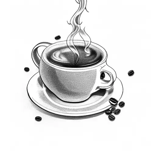 A steaming coffee cup with a motorcycle wheel as its base tattoo design idea