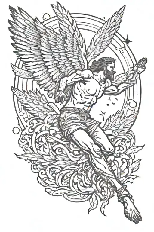 icarus falling tattoo design idea