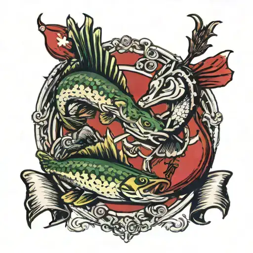 buck and bass with italy flag tattoo design idea