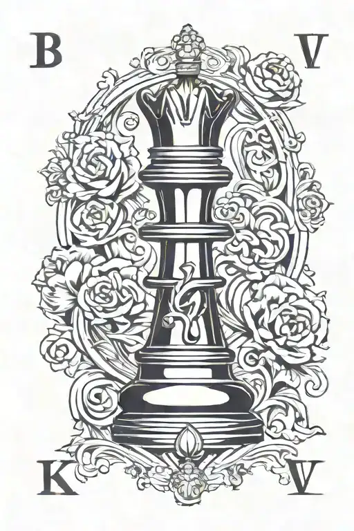 king chess piece with initial B and initial V incorporated  tattoo design idea