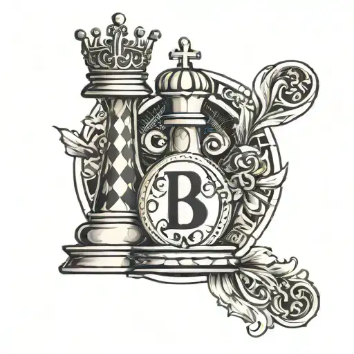 king chess piece with initials B.V in it tattoo design idea