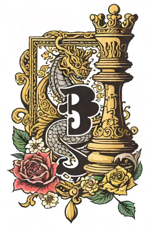 king chess piece with initial B and initial V incorporated  tattoo design idea