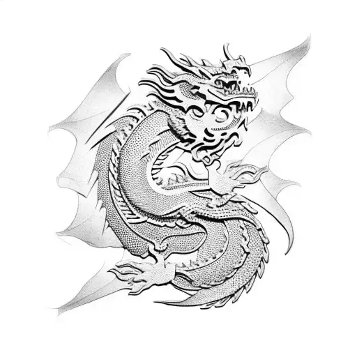 A detailed wooden dragon carving with intricate patterns tattoo design idea