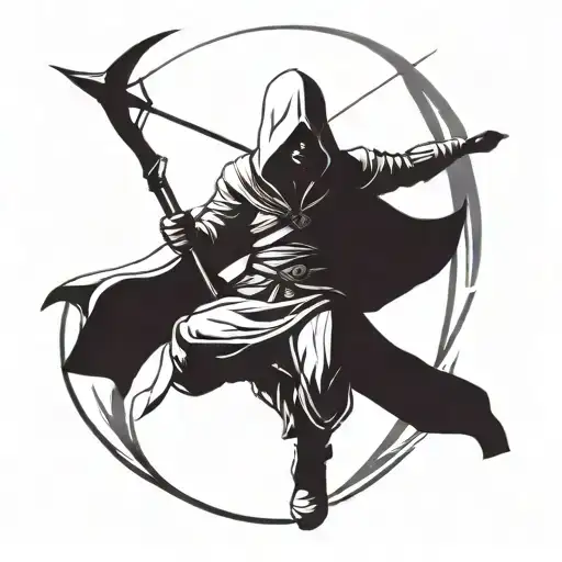 assassin's Creed logo + archer shooting an arrow within tattoo design idea