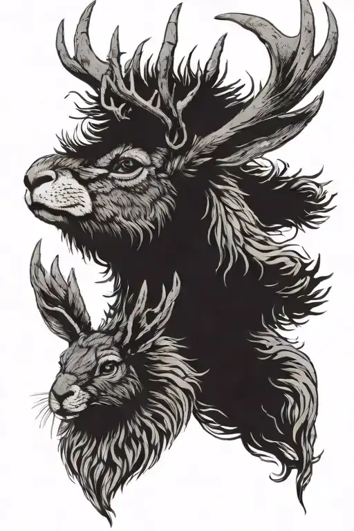 jackalope head and gryphon body.  tattoo design idea