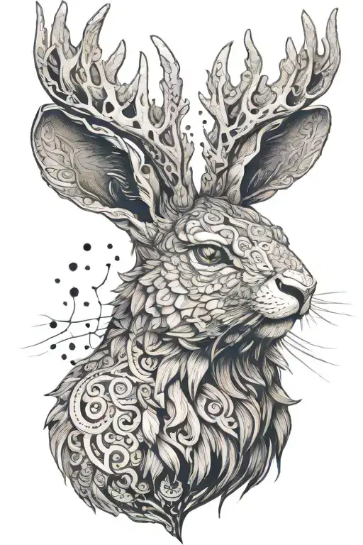 jackalope head and gryphon body.  tattoo design idea