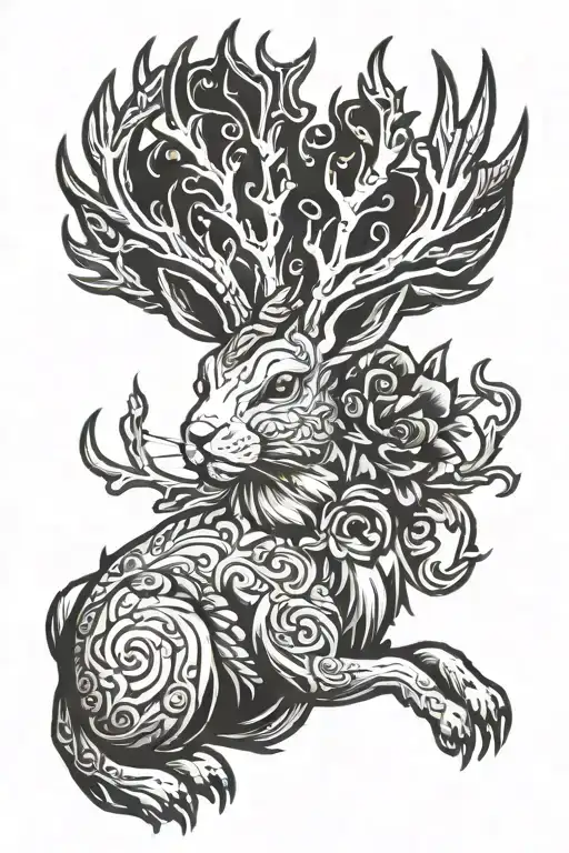 Create an image for me.   Design Concept: Jackalope in Gryphon Style**  1. **Creature Combination:** The tattoo will fea tattoo design idea