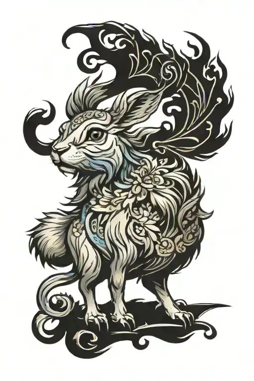 *Design Concept: Jackalope in Gryphon Style**  1. **Creature Combination:** The tattoo will feature a jackalope, which i tattoo design idea