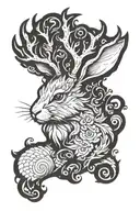 Create an image for me.   Design Concept: Jackalope in Gryphon Style**  1. **Creature Combination:** The tattoo will fea tattoo design idea