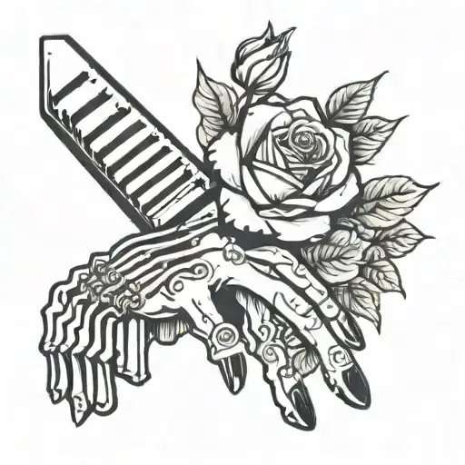bone hand tatoo with a rose and piano keys  tattoo design idea