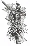 German warrior wielding a sword tattoo design idea