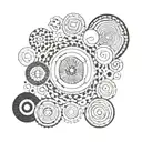 circles, geometric shapes, stars, black and white drawing, white background tattoo design idea