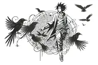 sasuke's curse mark surrounded by itachi's crows flying tattoo design idea