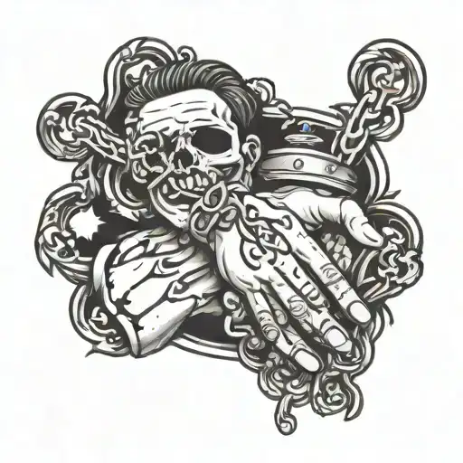 praying hands with broken hand cuffs cross tattoo design idea