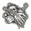 praying hands with broken hand cuffs cross tattoo design idea