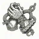 praying hands with broken hand cuffs cross tattoo design idea