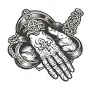 praying hands with broken hand cuffs cross tattoo design idea