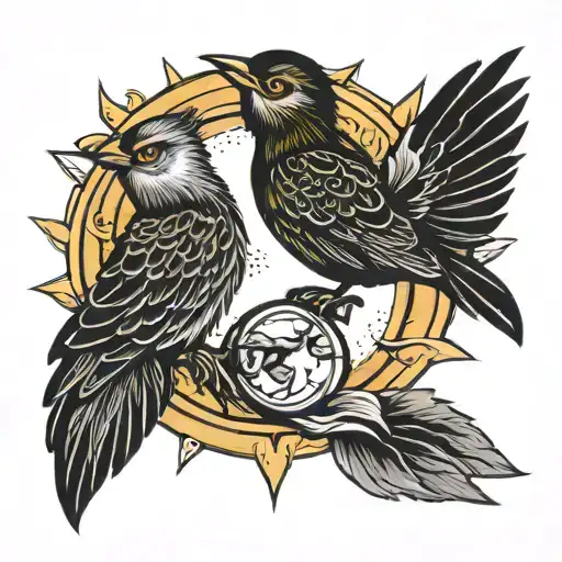 bird sun and moon  tattoo design idea