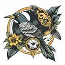 bird sun and moon  tattoo design idea