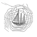 black and grey lines creating a figure of a sailing boat going to the moon tattoo design idea