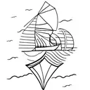 black and grey lines creating a figure of a sailing boat going to the moon tattoo design idea