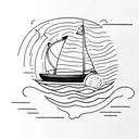 black and grey lines creating a figure of a sailing boat going to the moon tattoo design idea