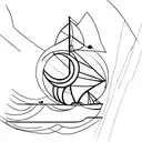 black and grey lines creating a figure of a sailing boat going to the moon tattoo design idea