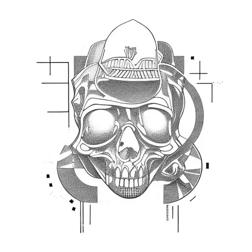 Incorporate architectural elements into a skate park design, with a graffiti-inspired rap lyric integrated into the background tattoo design idea