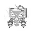 Incorporate architectural elements into a skate park design, with a graffiti-inspired rap lyric integrated into the background tattoo design idea