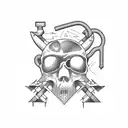 Incorporate architectural elements into a skate park design, with a graffiti-inspired rap lyric integrated into the background tattoo design idea