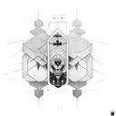 Incorporate architectural elements into a skate park design, with a graffiti-inspired rap lyric integrated into the background tattoo design idea