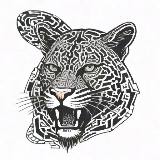 A futuristic cybernetic jaguar with circuit patterns inspired by coding symbols tattoo design idea